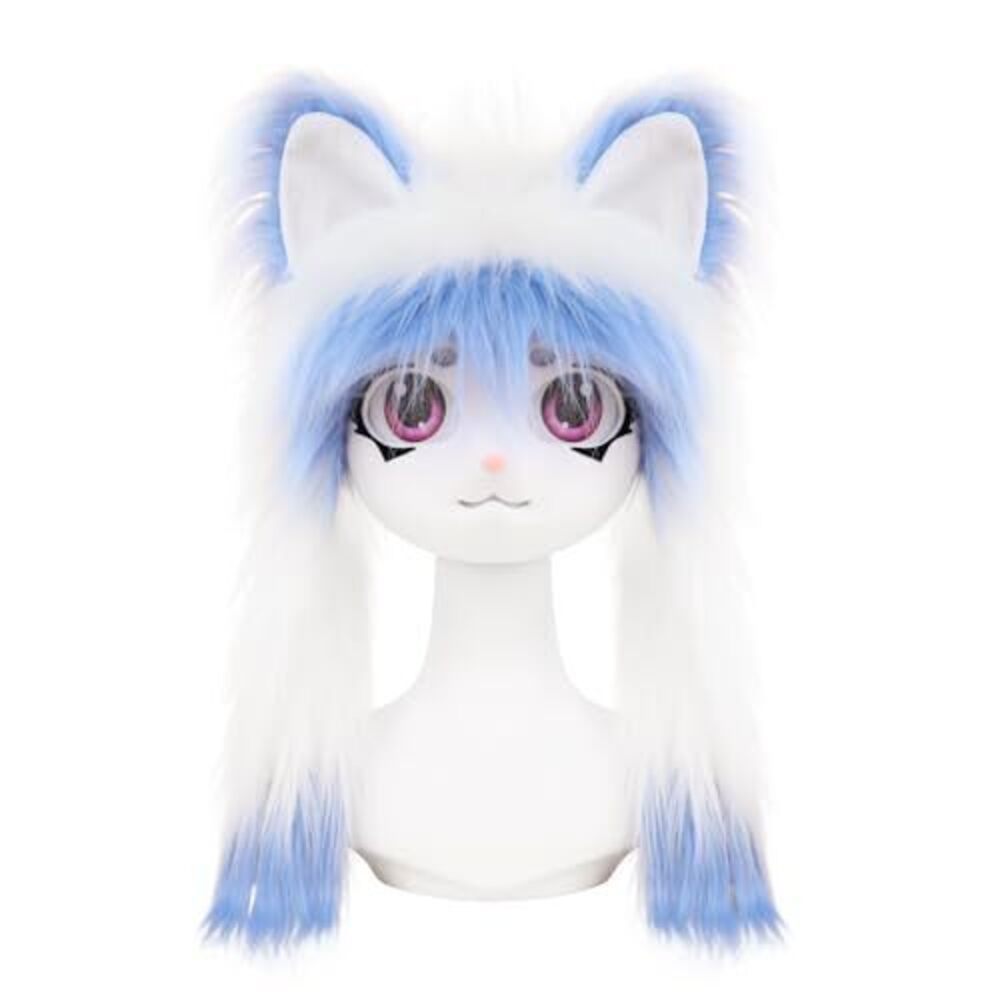 4973 Handmade Faux Fur Animal Cat Full Head Mask Plush Headgear